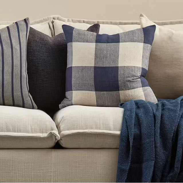Plated navy square cushion
