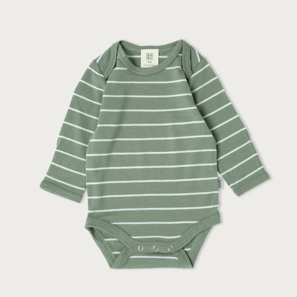 Babu Merino Bodysuit Sage Stripe