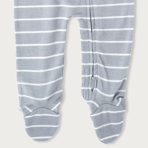 Babu Merino Footed Onesie Periwinkle Stripe