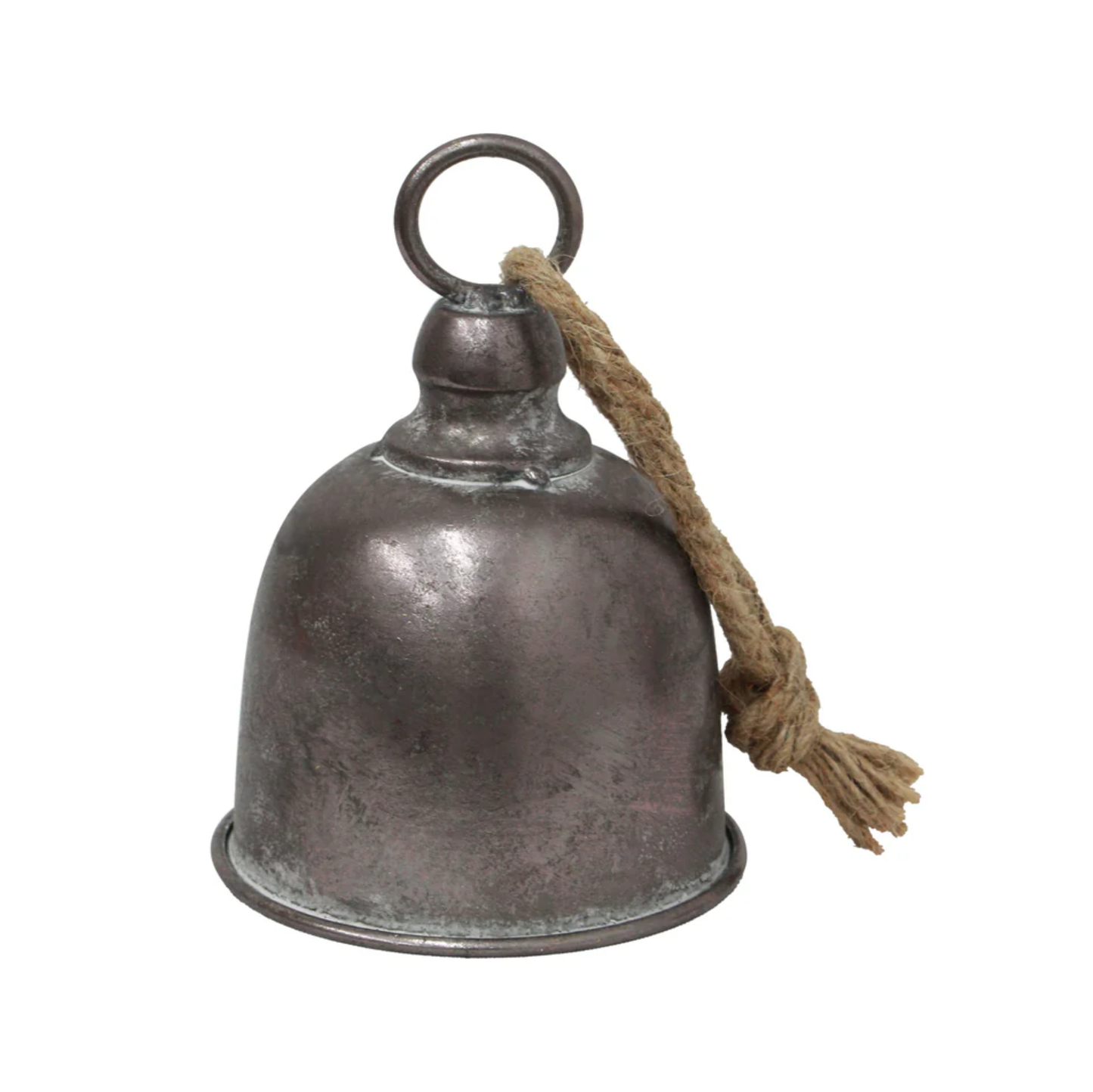 Metal bell with a rope on a white background