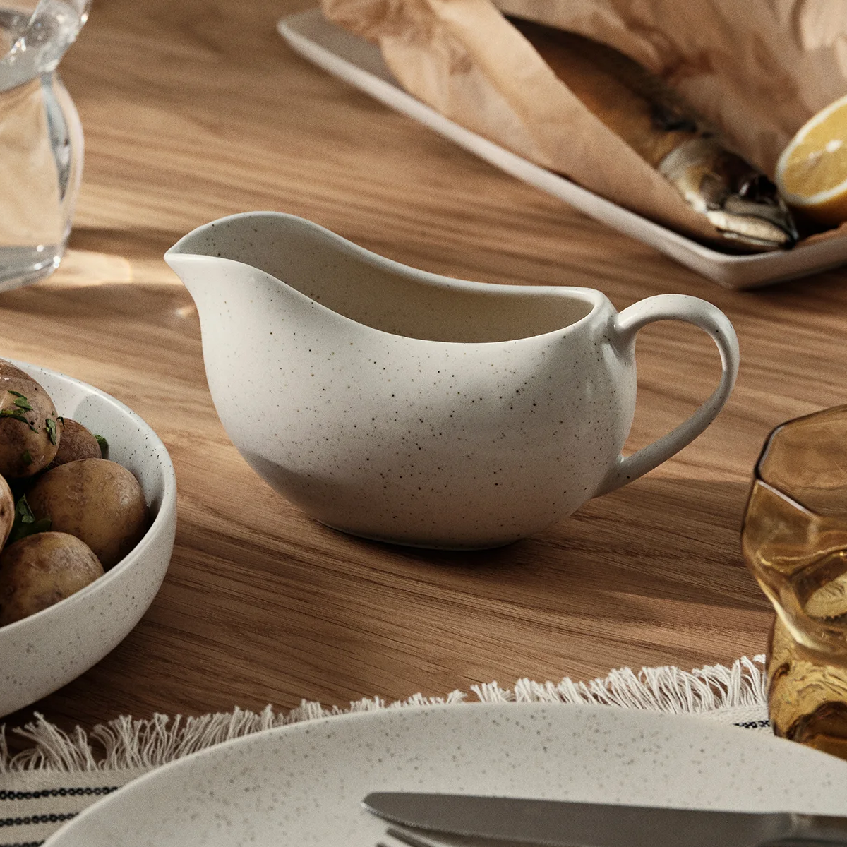 Speckled ceramic gravy boat