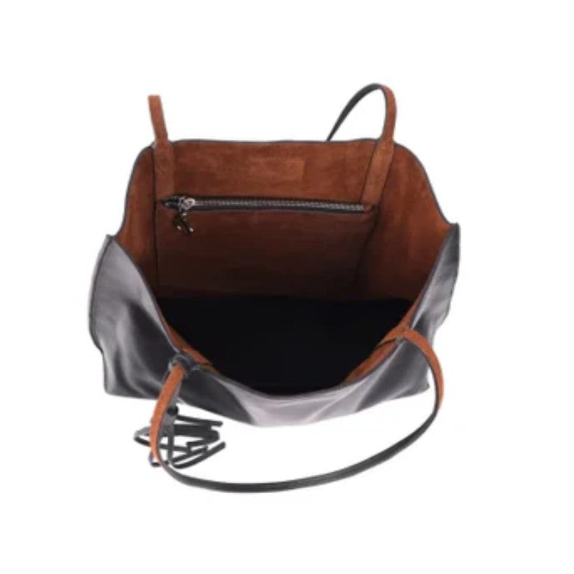 Rugged Hide Leather Tote Bag Havana Black