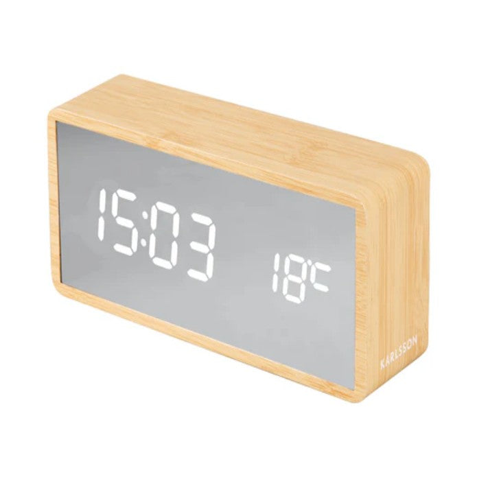 Karlsson Silver Mirror LED Alarm Clock Light Wood