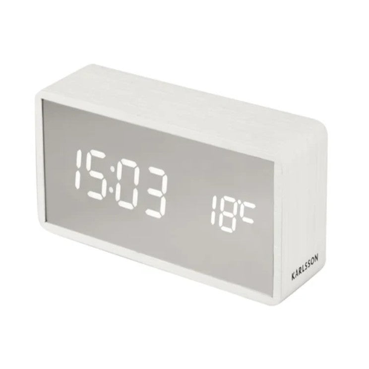 Karlsson Silver Mirror LED Alarm Clock White Wood