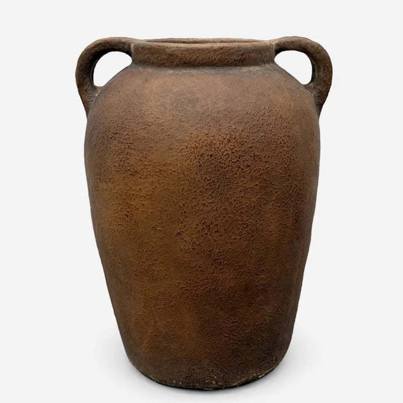 Brown ceramic pot with two handles