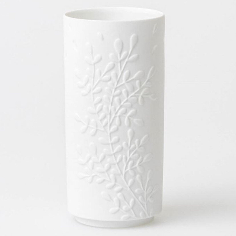 White ceramic vase with embossed branch pattern