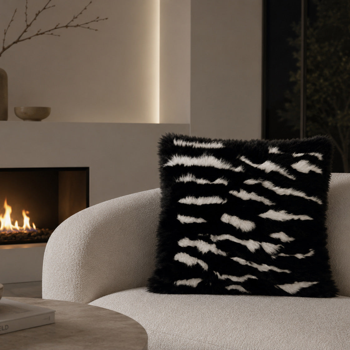 Rabbit Fur Cushion Cover Black