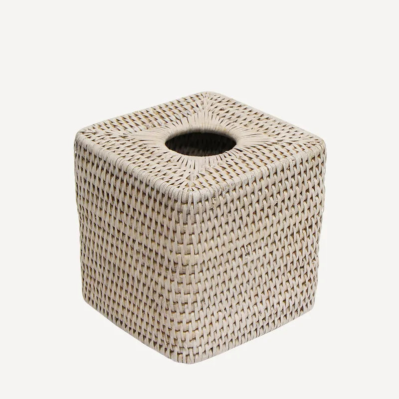 Rattan white square tissue cover box