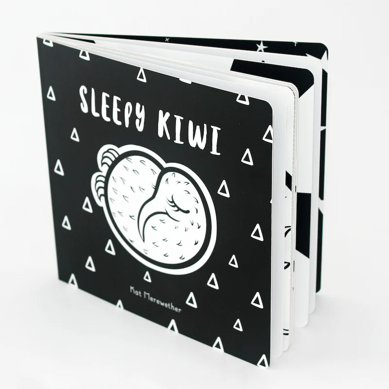 Children's book titled 'Sleepy Kiwi' with black cover