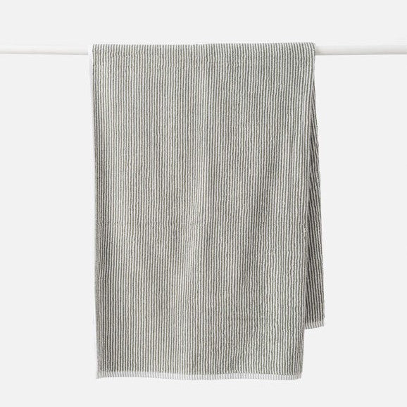 Stripe Cotton Bath Towel Olive/White