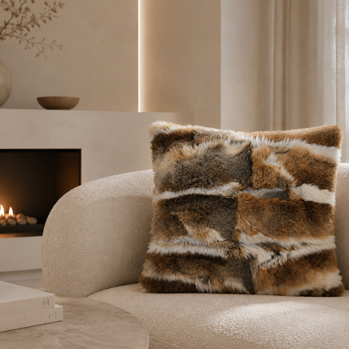 Rabbit Fur Cushion Cover Tan