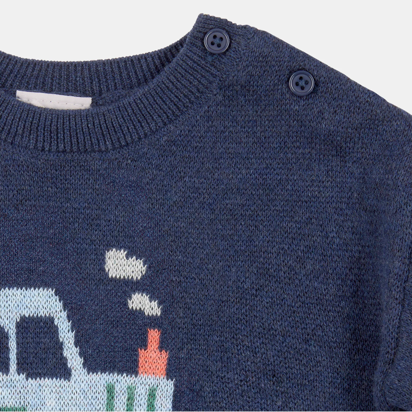Navy blue knitted sweater with a tractor design