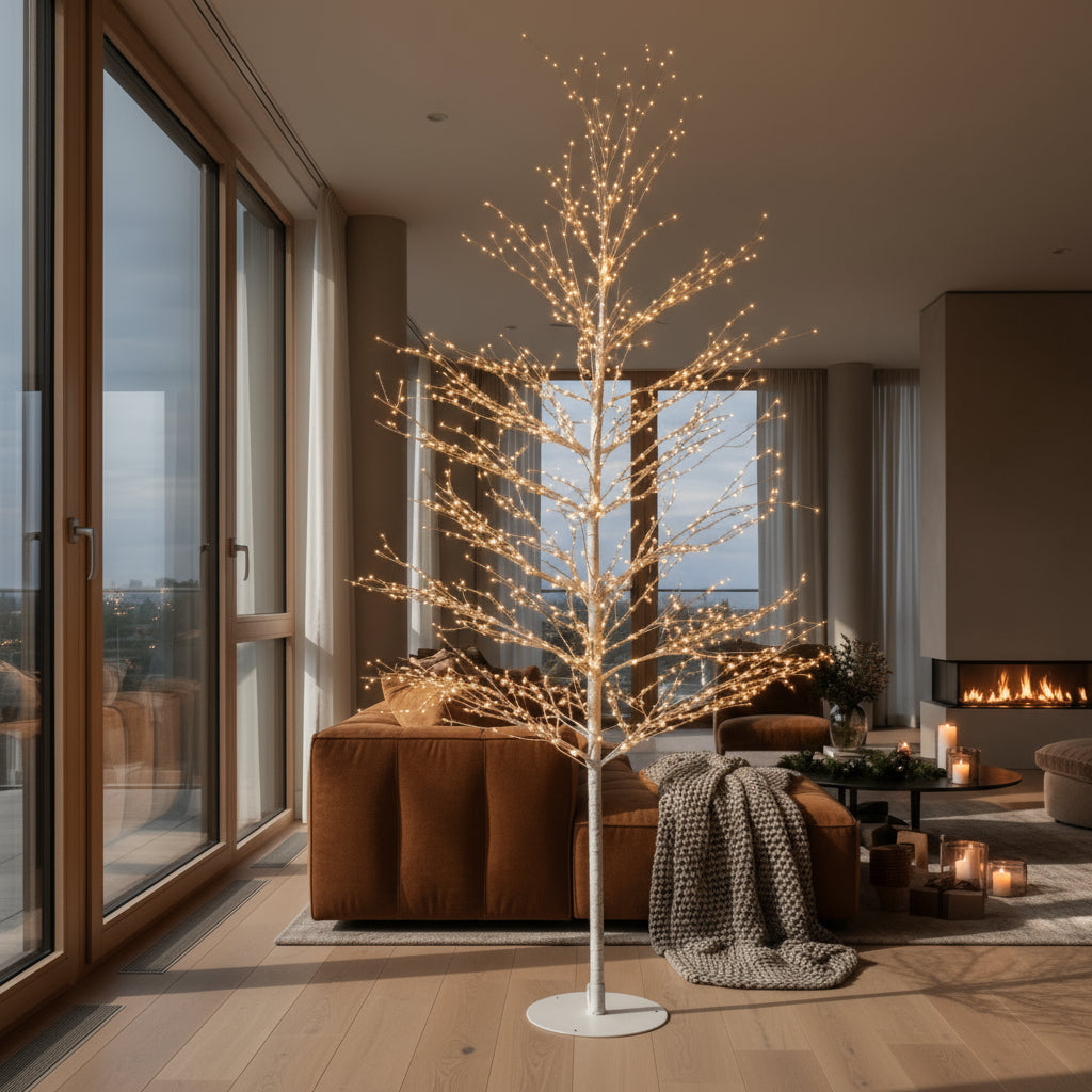 Decorative tree with lights on a plain background