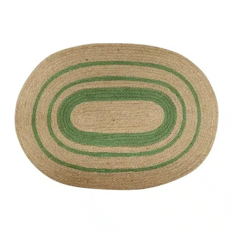 Jute oval placemat in green and natural
