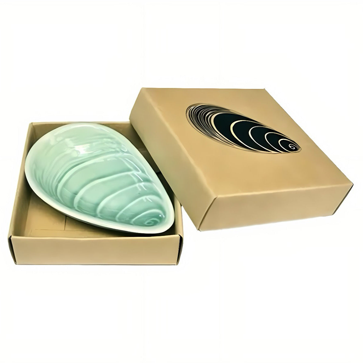 Green ceramic dish In the shape of a mussel