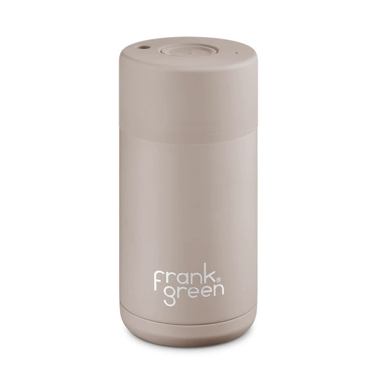 Beige reusable cup with 'frank green'