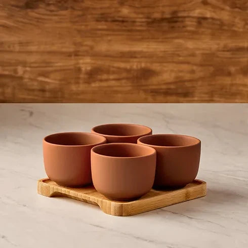 Share Round Bowls with Tray Terracotta