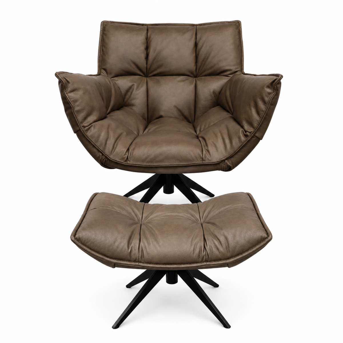Memphis Swivel Armchair & Footstool Brown Leather