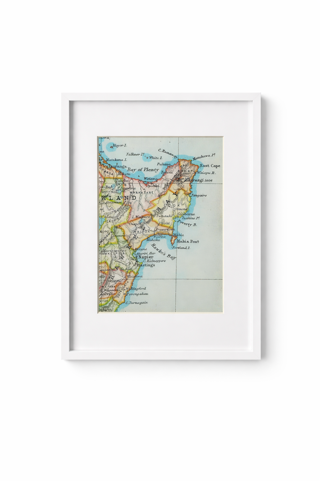 Framed map print of the East Coast coastal region