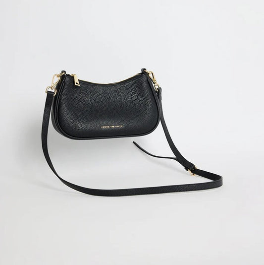 Adore Black Leather Double Strap Shoulder Bag Small