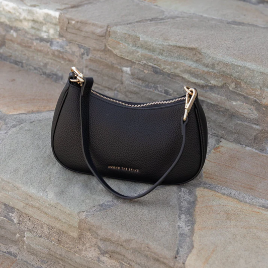 Adore Black Leather Double Strap Shoulder Bag Small