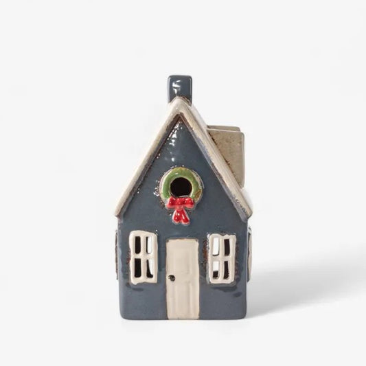 Alsace Tea Light Cottage Navy with Wreath