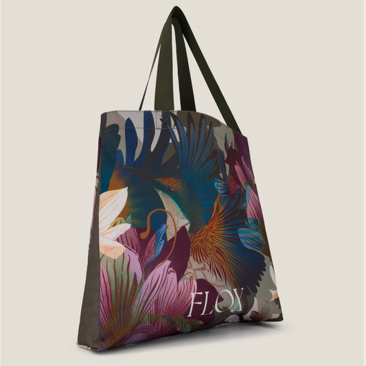 Tote bag with colorful floral pattern