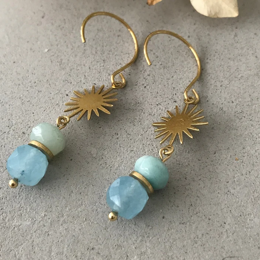 Gold earrings with turquoise beads 