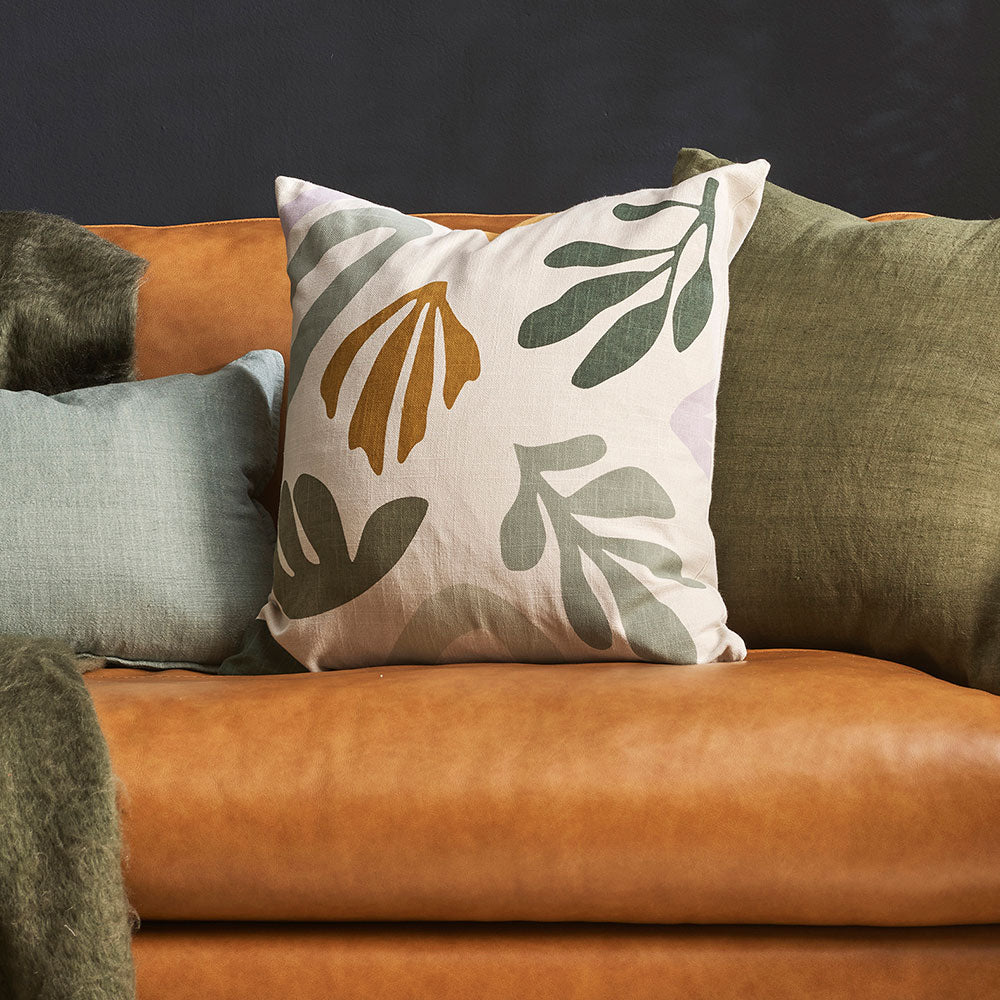 Square sage and mustard cushion 