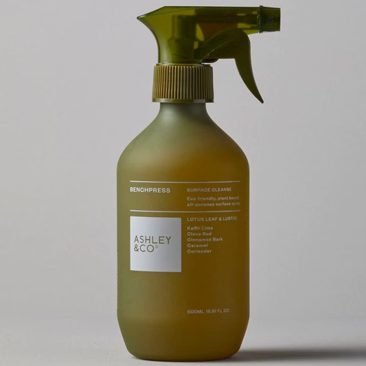 Ashley and co bench press spray in a green spray bottle 