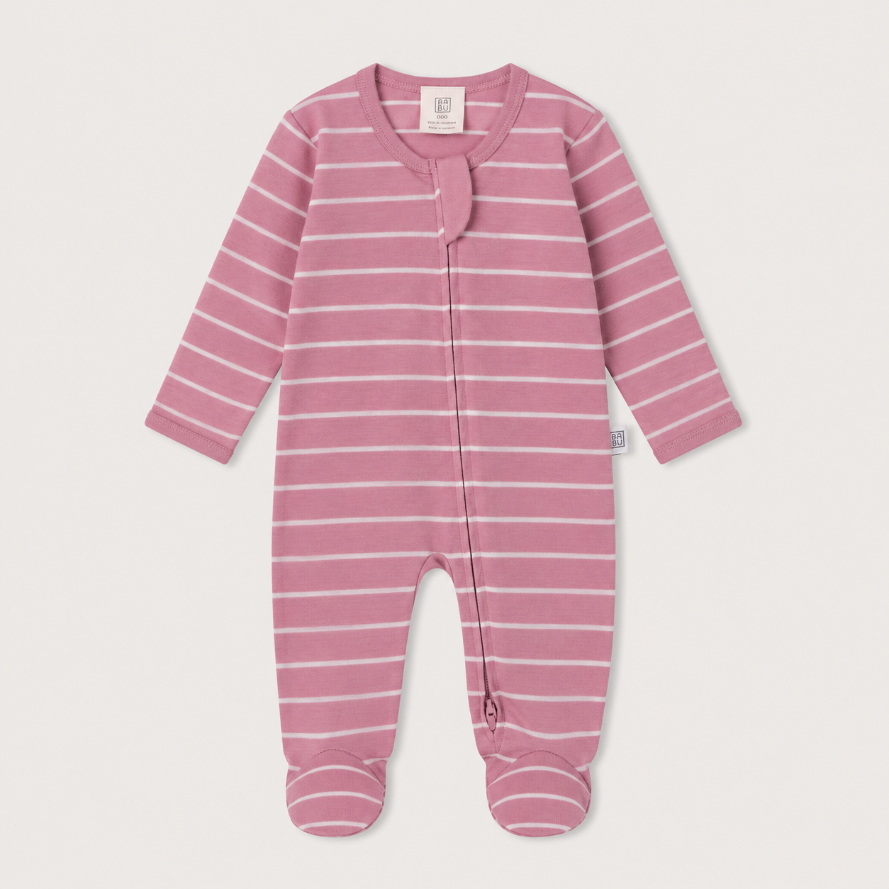 Pink and white striped merino baby onesie