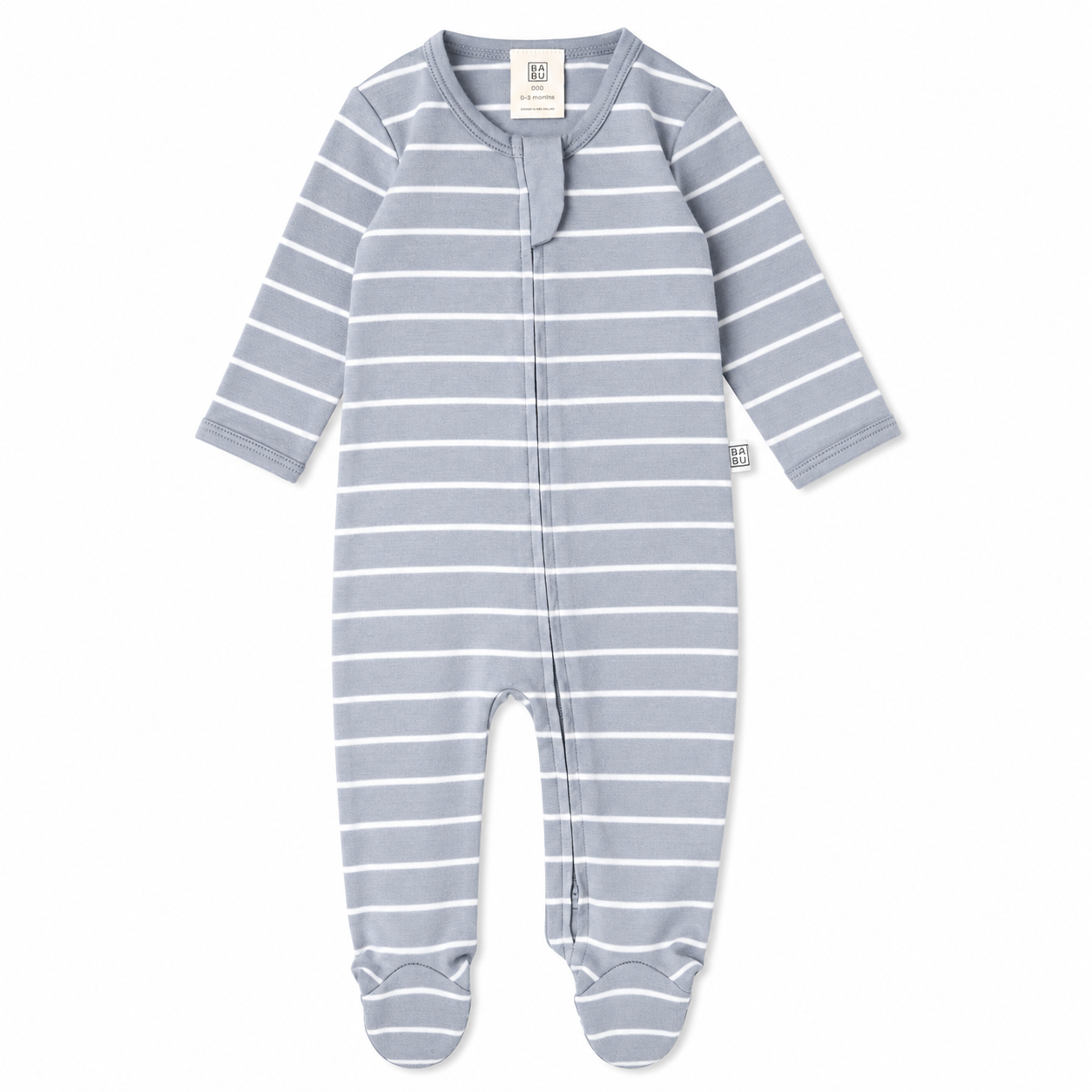 Babu Merino Footed Onesie Periwinkle Stripe
