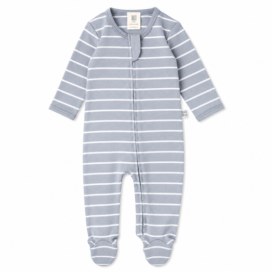 Babu Merino Footed Onesie Periwinkle Stripe