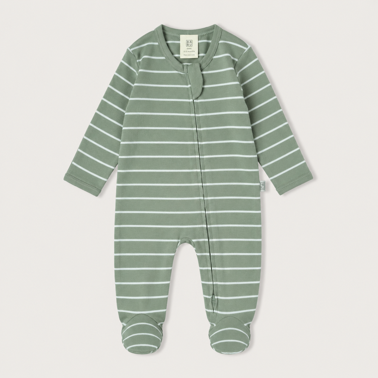 Green and white striped baby onesie 