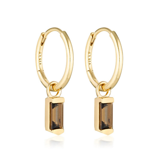Linda Tahija Baguette Huggie Earrings - Smokey Quartz Gold