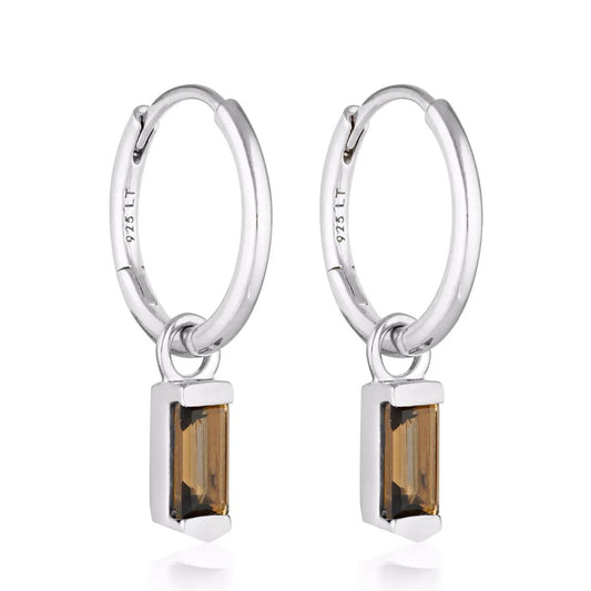 Linda Tahija Baguette Huggie Earrings Smokey Quartz Sterling Silver