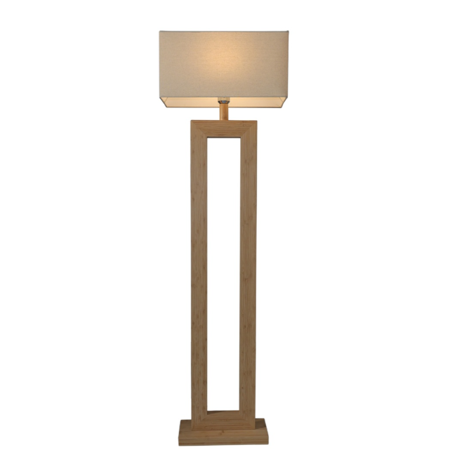 Bamboo floor lamp in a natural wood colouring  with lamp shade 