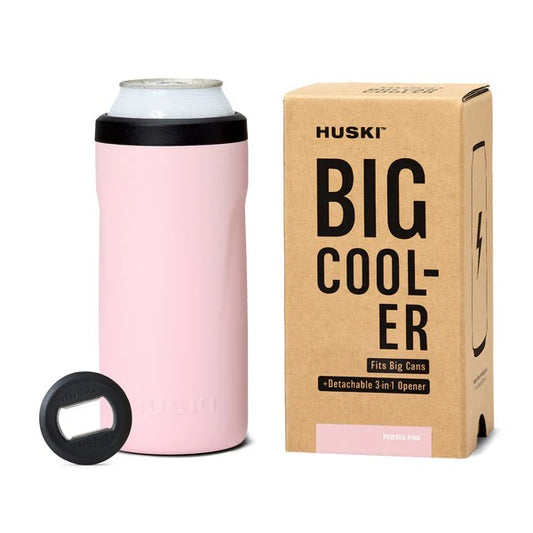 Huski Big Can Cooler in powder pink color with a black lid