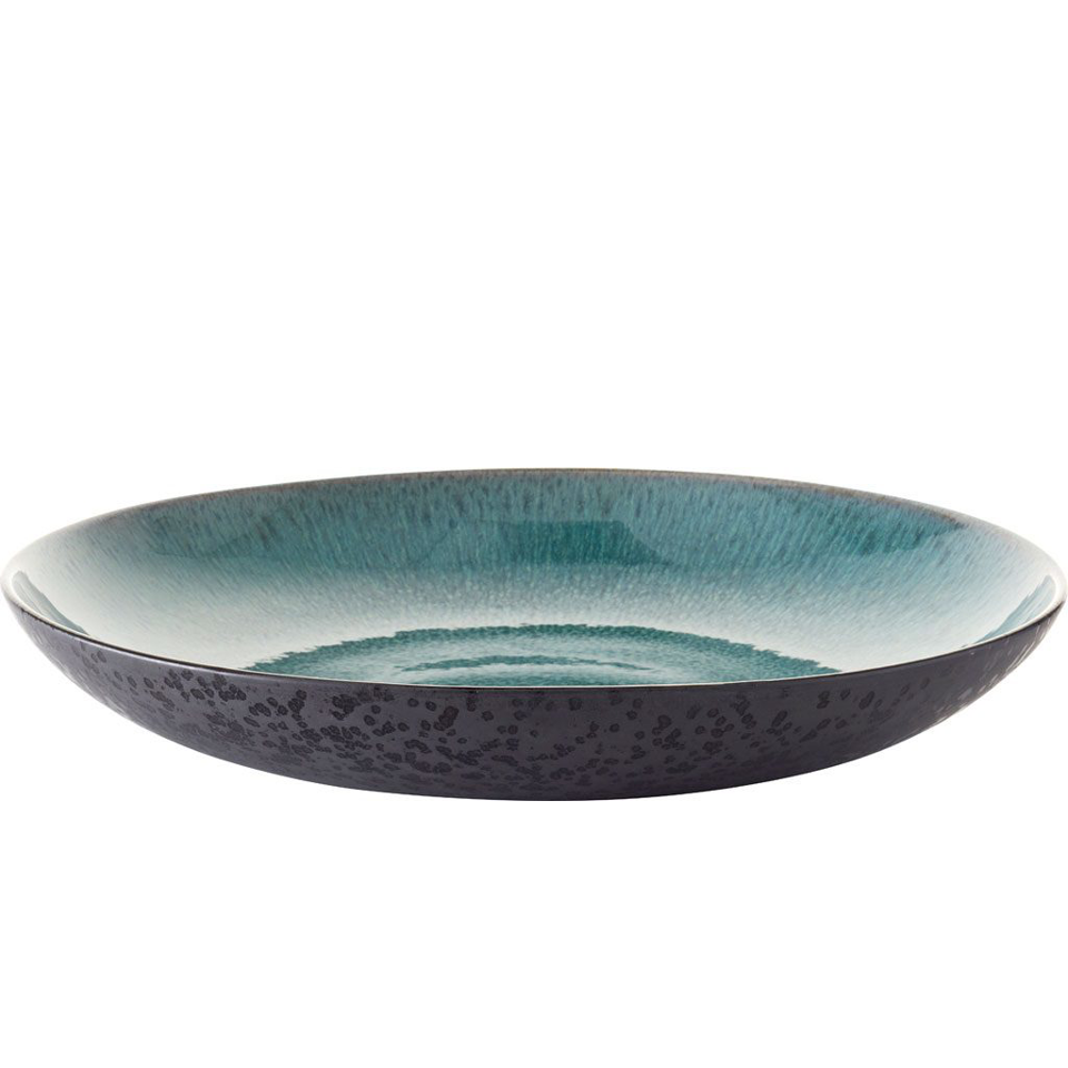 Teal ceramic plate with speckled pattern