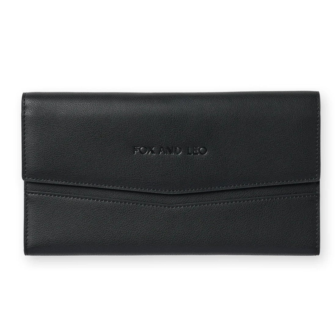 Black leather fox and leo travel wallet 
