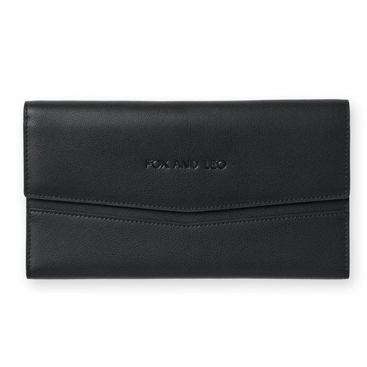 Black leather fox and leo travel wallet 