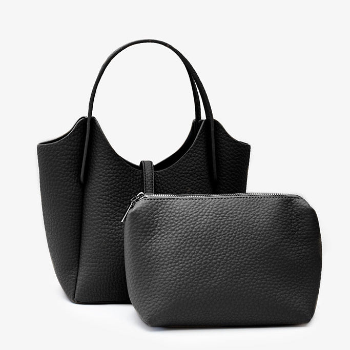 Black bag with gold detailing and extra pouch 
