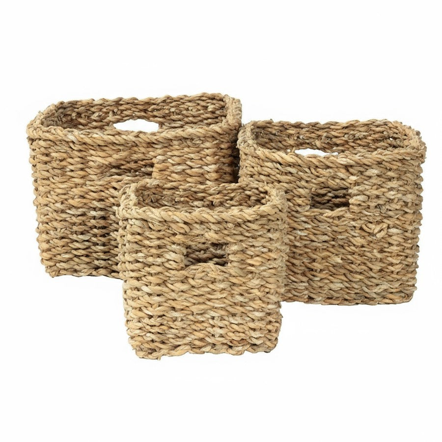 Three woven baskets of different sizes 