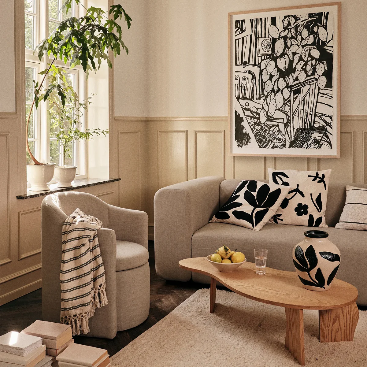 Broste Cushion Herbert Black/Nat 50x50cm