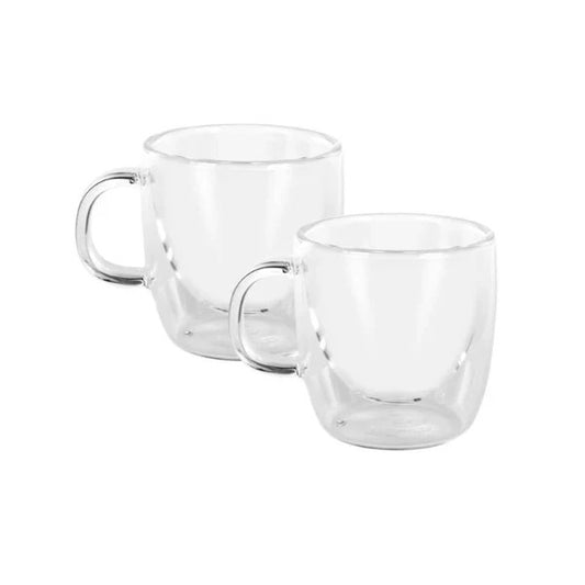 Two clear glass mugs