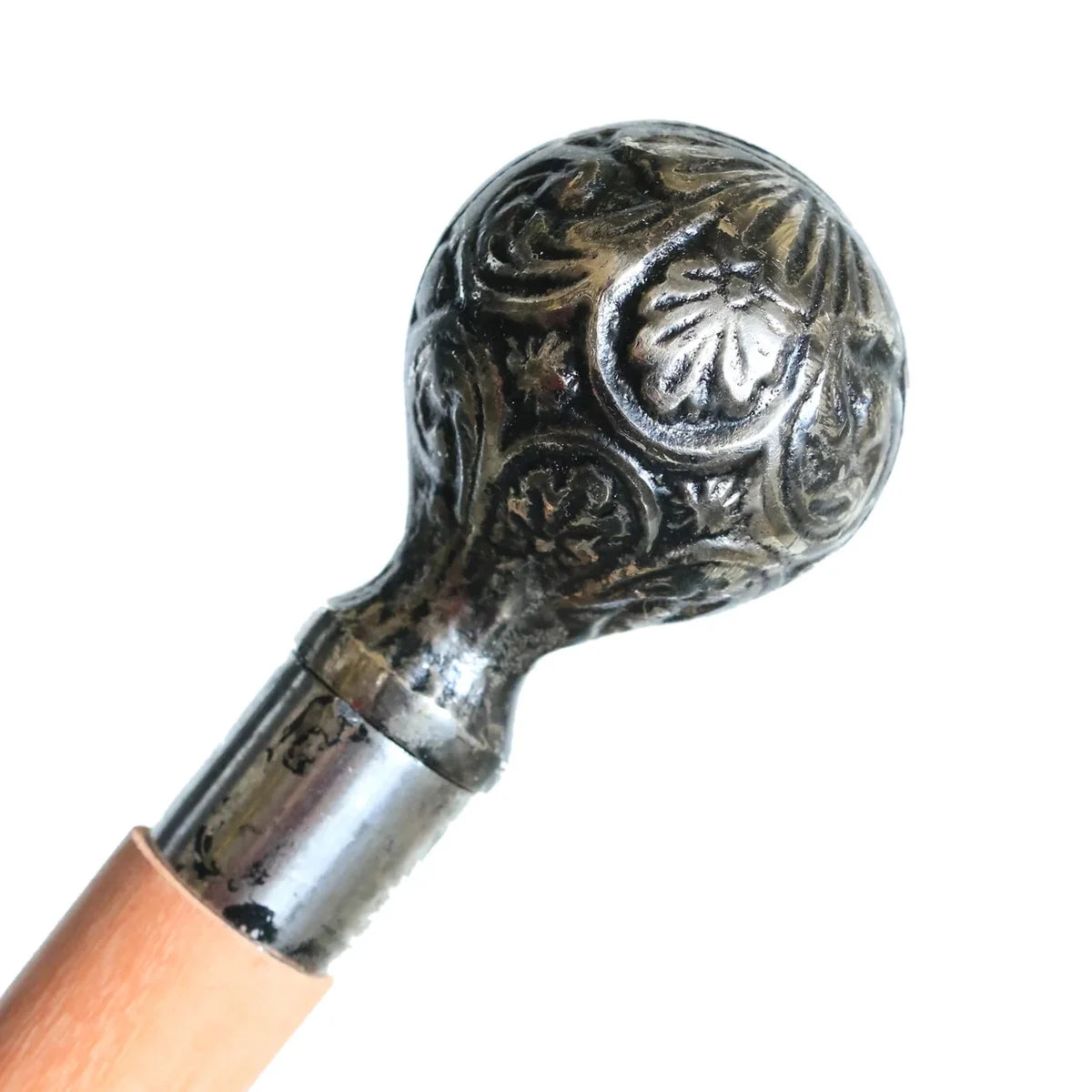Carved ball walking stick 
