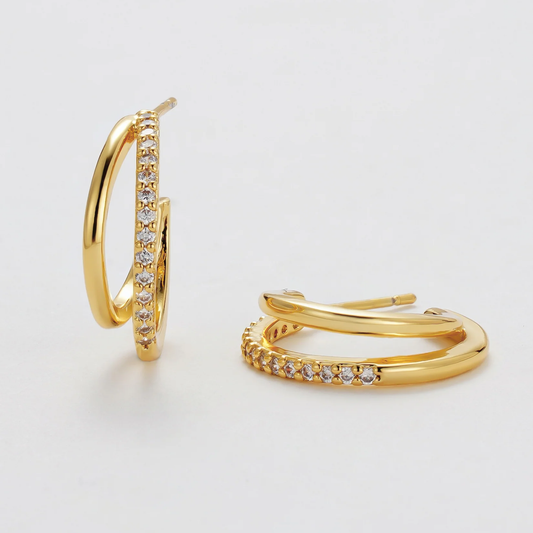 Gold hoop earrings with embedded diamonds 