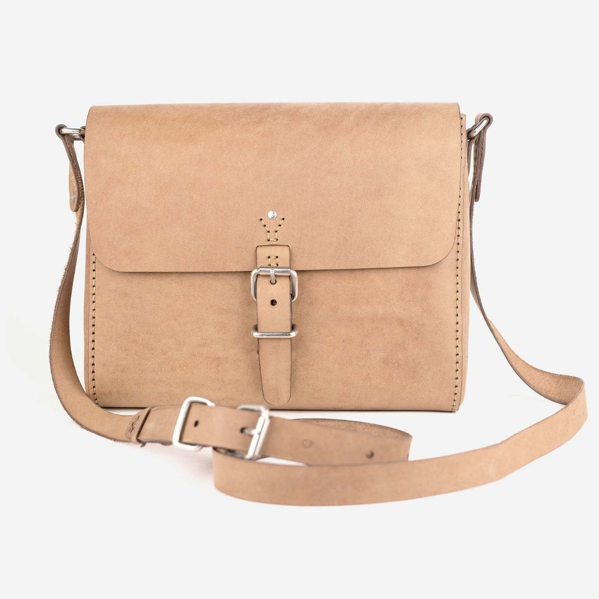 Beige leather satchel bag with silver buckles loyal