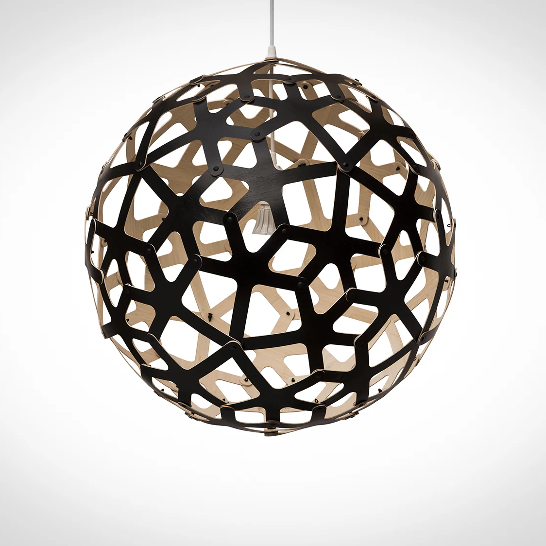 Geometric pendant light with black and beige design 