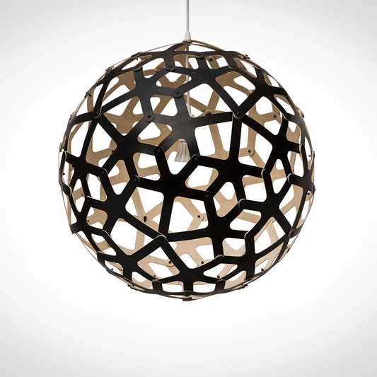 Geometric pendant light with black and beige design 